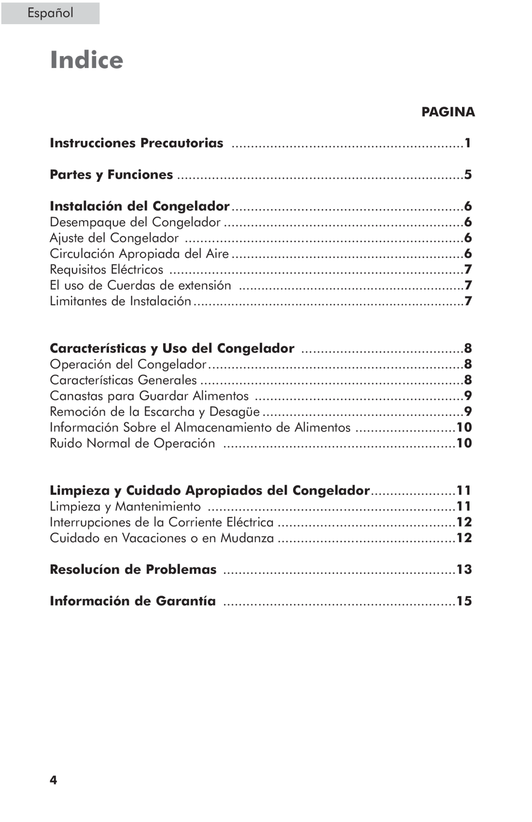Haier HCM050LC, HCM050EC, HCM070LC user manual Indice, Español, Pagina 