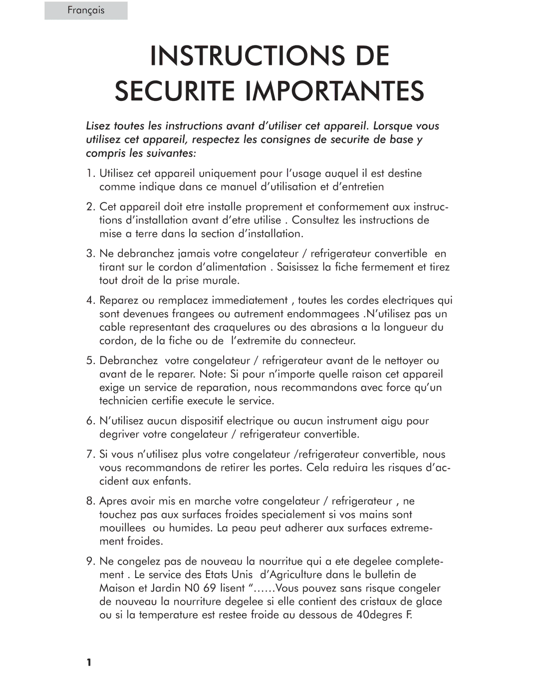 Haier HCM071LC, HCM050EC, HCM071AW, HCM050LC user manual Instructions DE Securite Importantes 