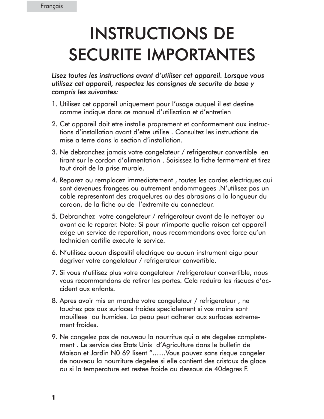 Haier HCM071LC, HCM050EC, HCM071AW, HCM050LC user manual Instructions De Securite Importantes, Français 