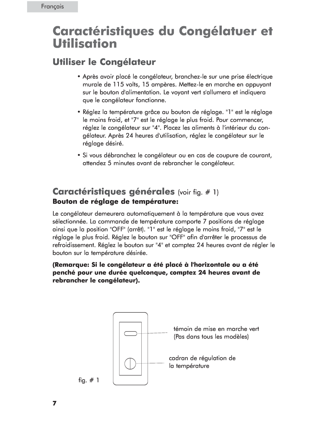 Haier HCM071AW Caractéristiques du Congélatuer et Utilisation, Utiliser le Congélateur, Bouton de réglage de température 