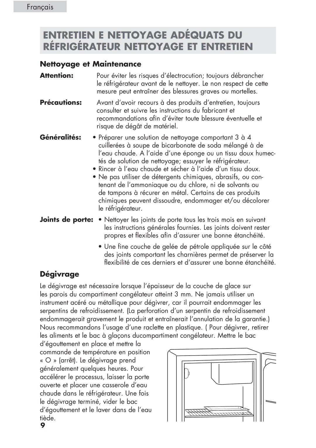 Haier H CR1 7, HCR17W, ECR1 7 user manual Nettoyage et Maintenance, Dégivrage 