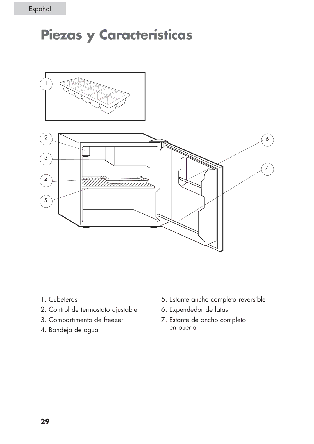 Haier ECR1 7, HCR17W, H CR1 7 user manual Piezas y Características, Español 