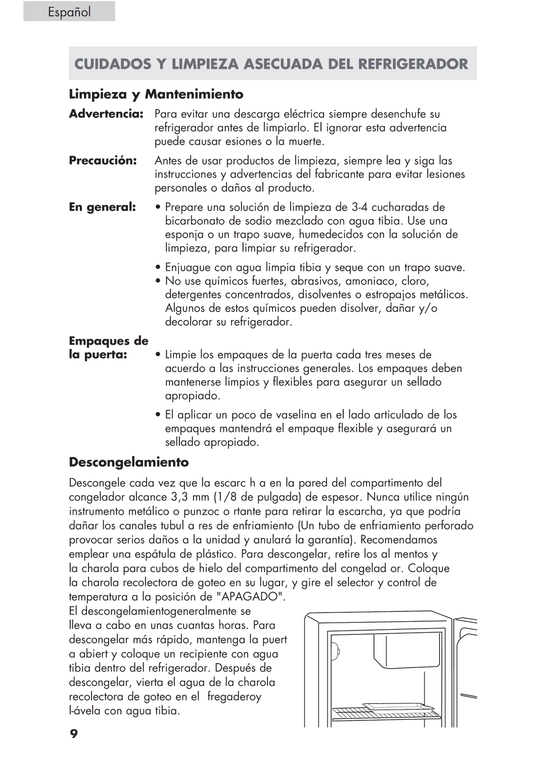 Haier H CR1 7, HCR17W, ECR1 7 user manual Limpieza y Mantenimiento, Descongelamiento 