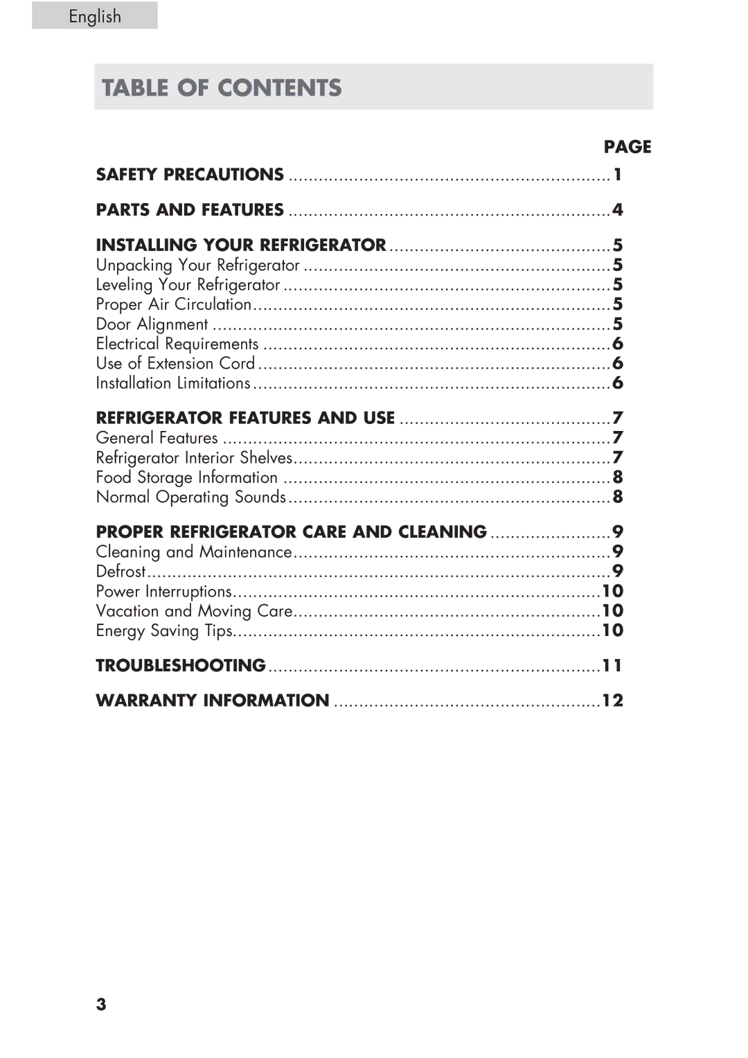 Haier H CR1 7, HCR17W, ECR1 7 user manual Table of Contents 