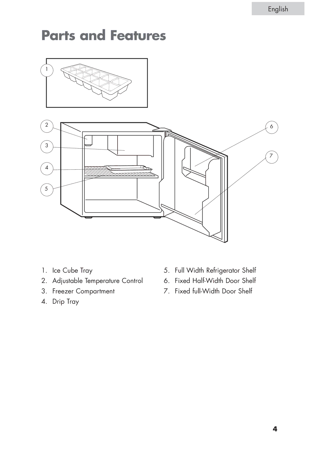 Haier ECR1 7, HCR17W, H CR1 7 user manual Parts and Features, English 