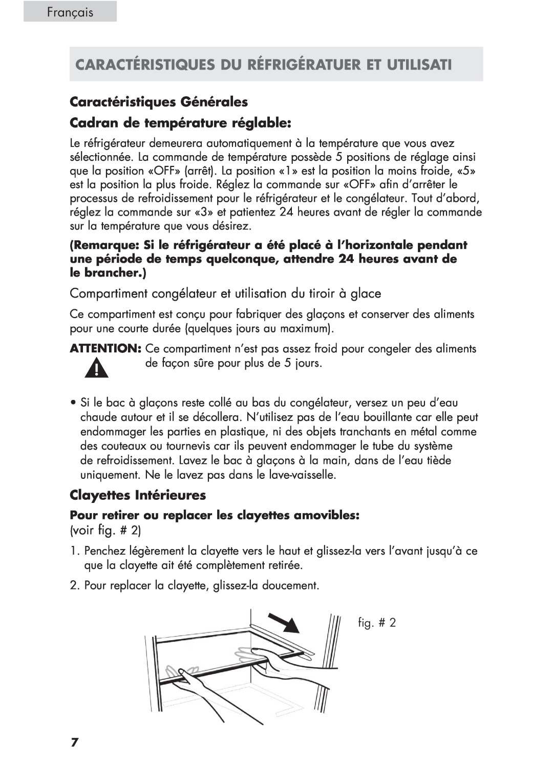 Haier ECR1 7 Caractéristiques Du Réfrigératuer Et Utilisati, Caractéristiques Générales, Cadran de température réglable 