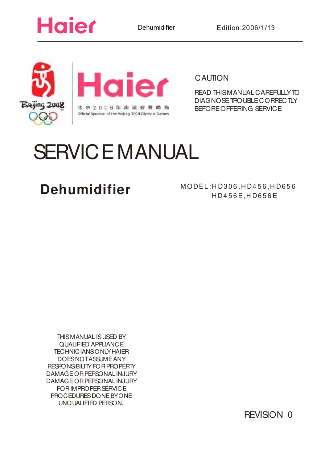 Haier HD656, HD456E, HD656E, HD306 service manual Dehumidifier 