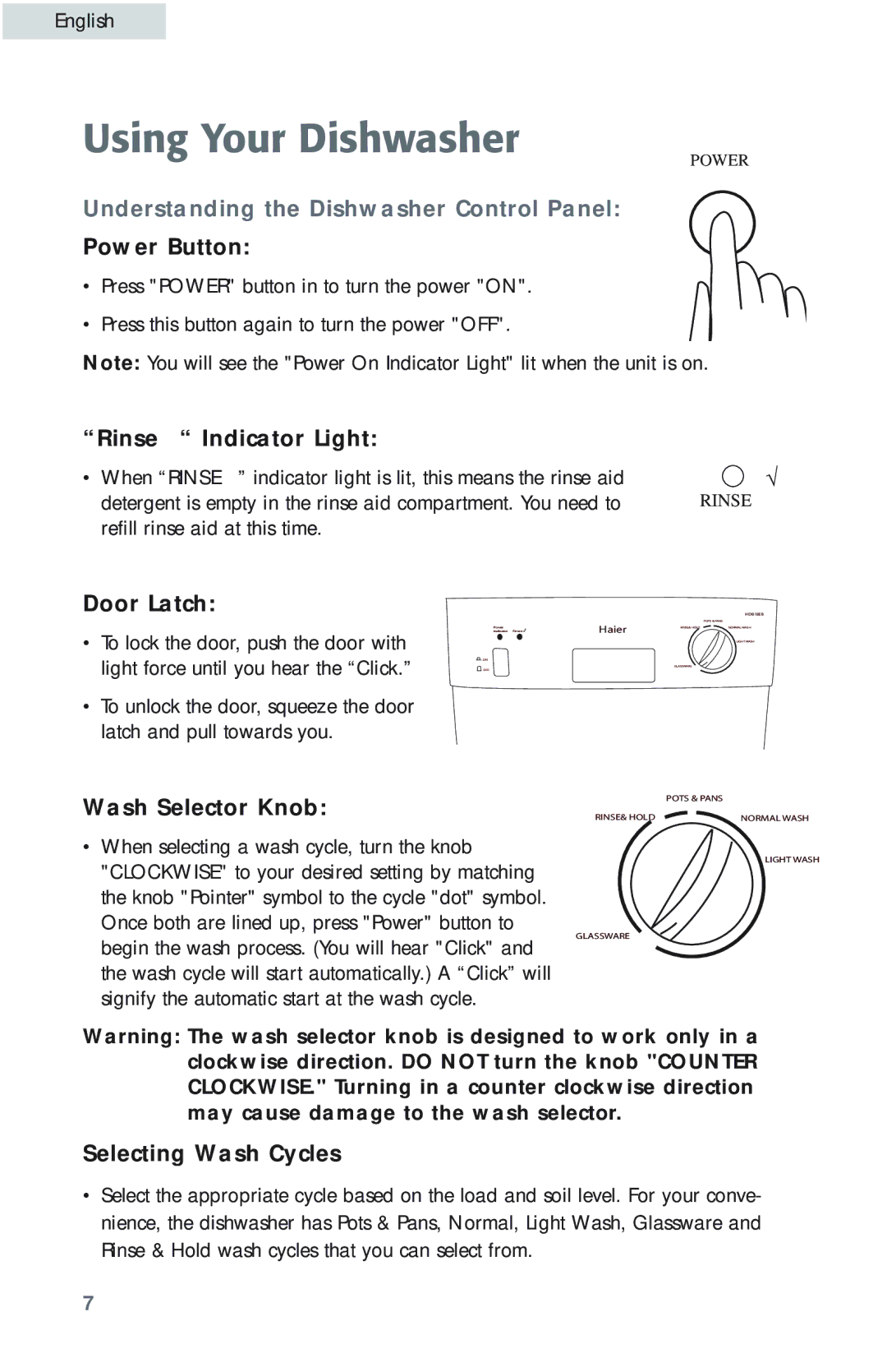 Haier HDB18EB user manual Using Your Dishwasher, Understanding the Dishwasher Control Panel 