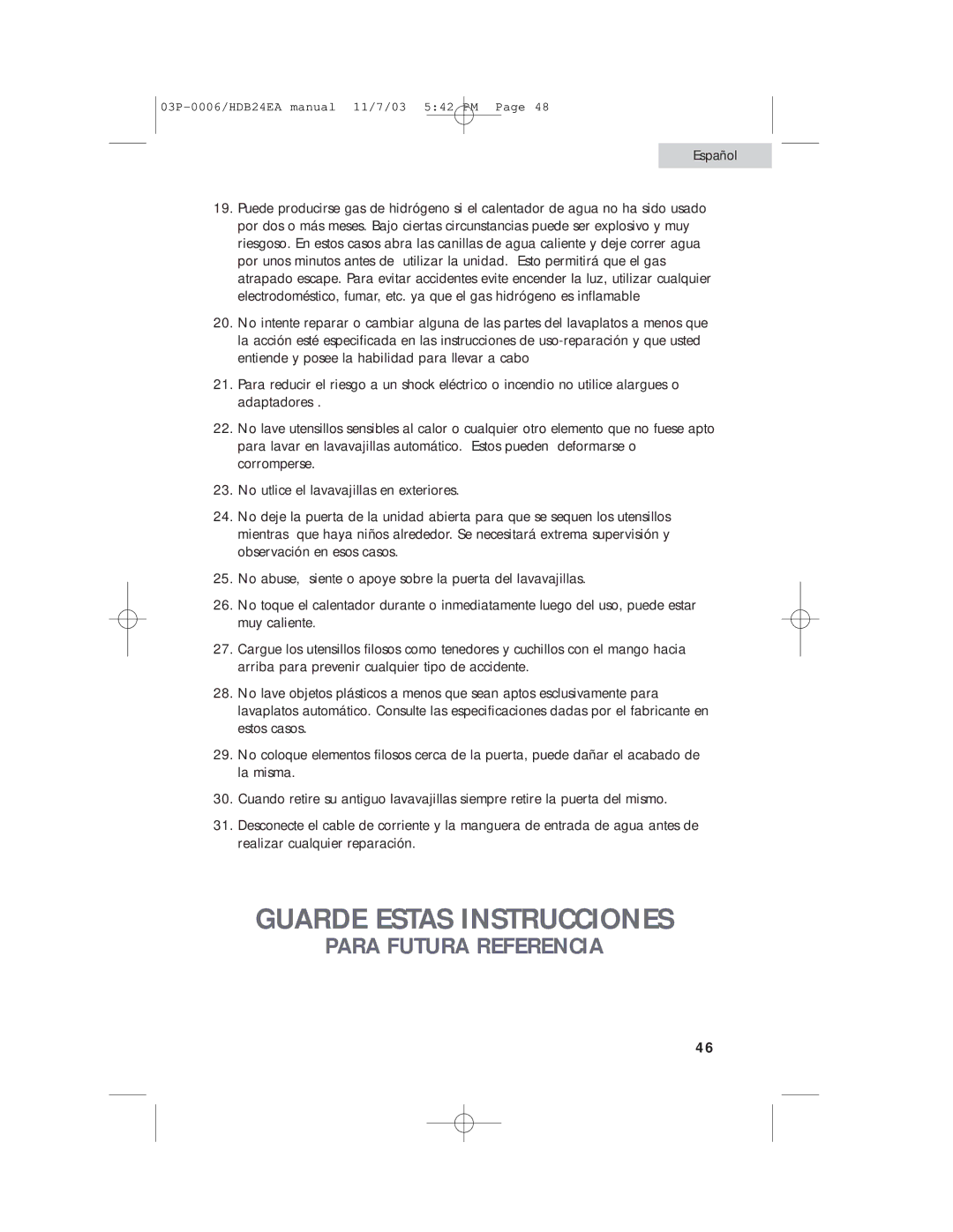 Haier HDB24EA manual Guarde Estas Instrucciones 