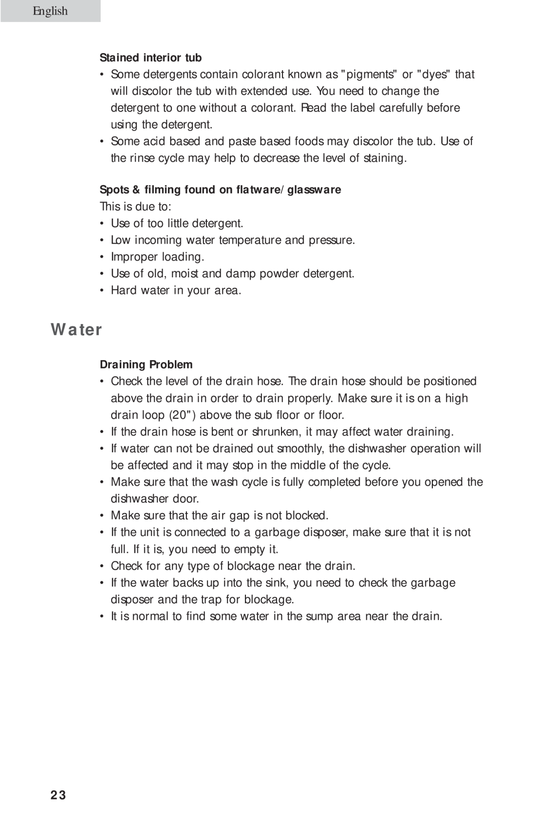 Haier HDB24VA user manual Water, English 
