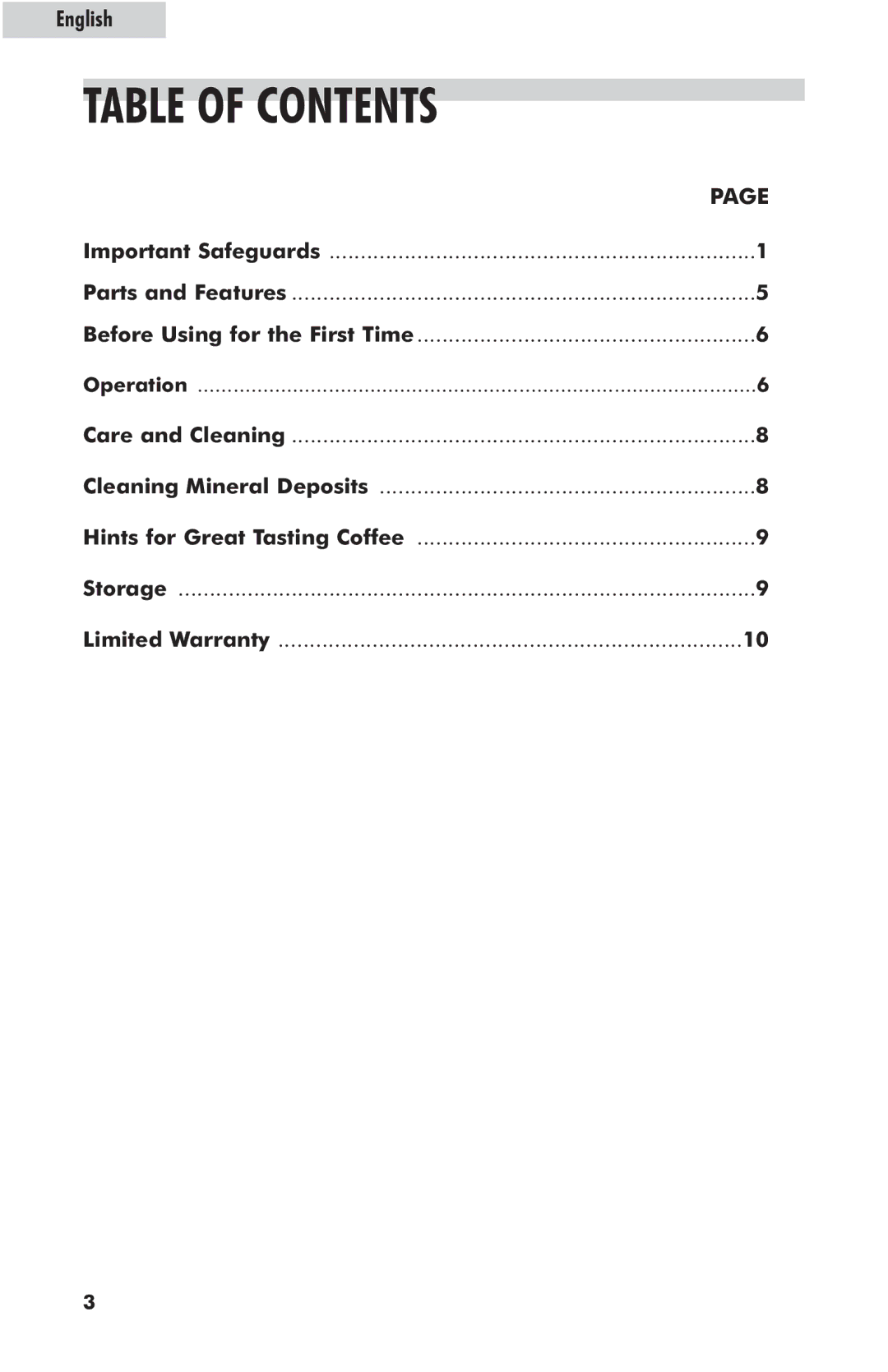 Haier HDC10SS user manual Table of Contents 