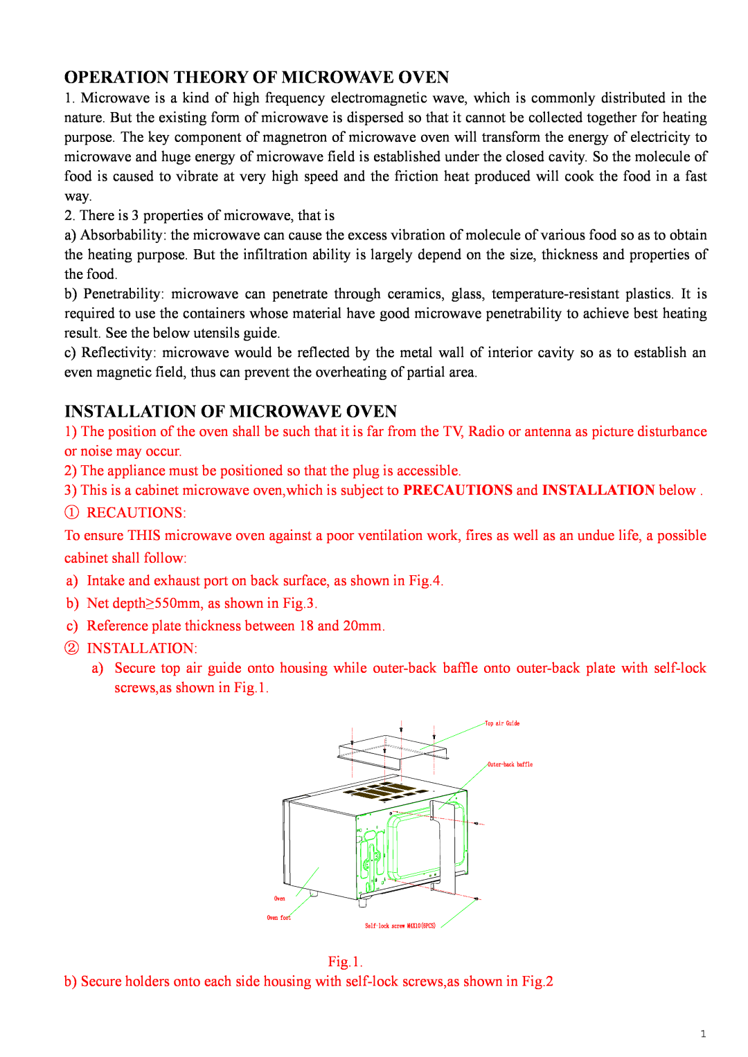 Haier HDE-2580EGB manual Operation Theory Of Microwave Oven, Installation Of Microwave Oven, ① RECAUTIONS 