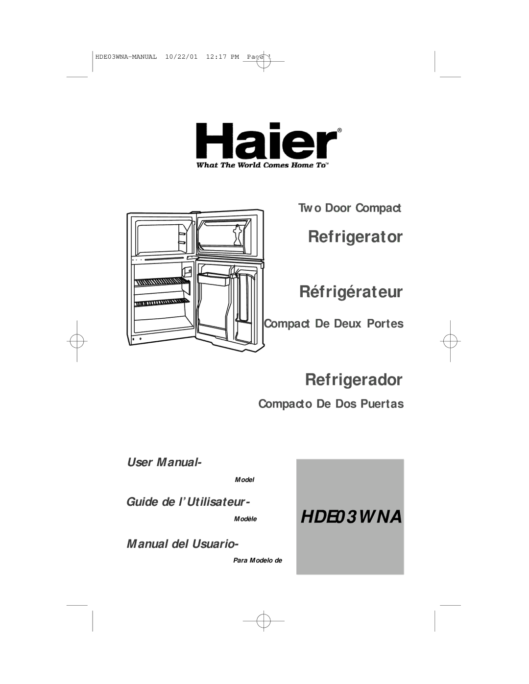 Haier user manual ModèleHDE03WNA 