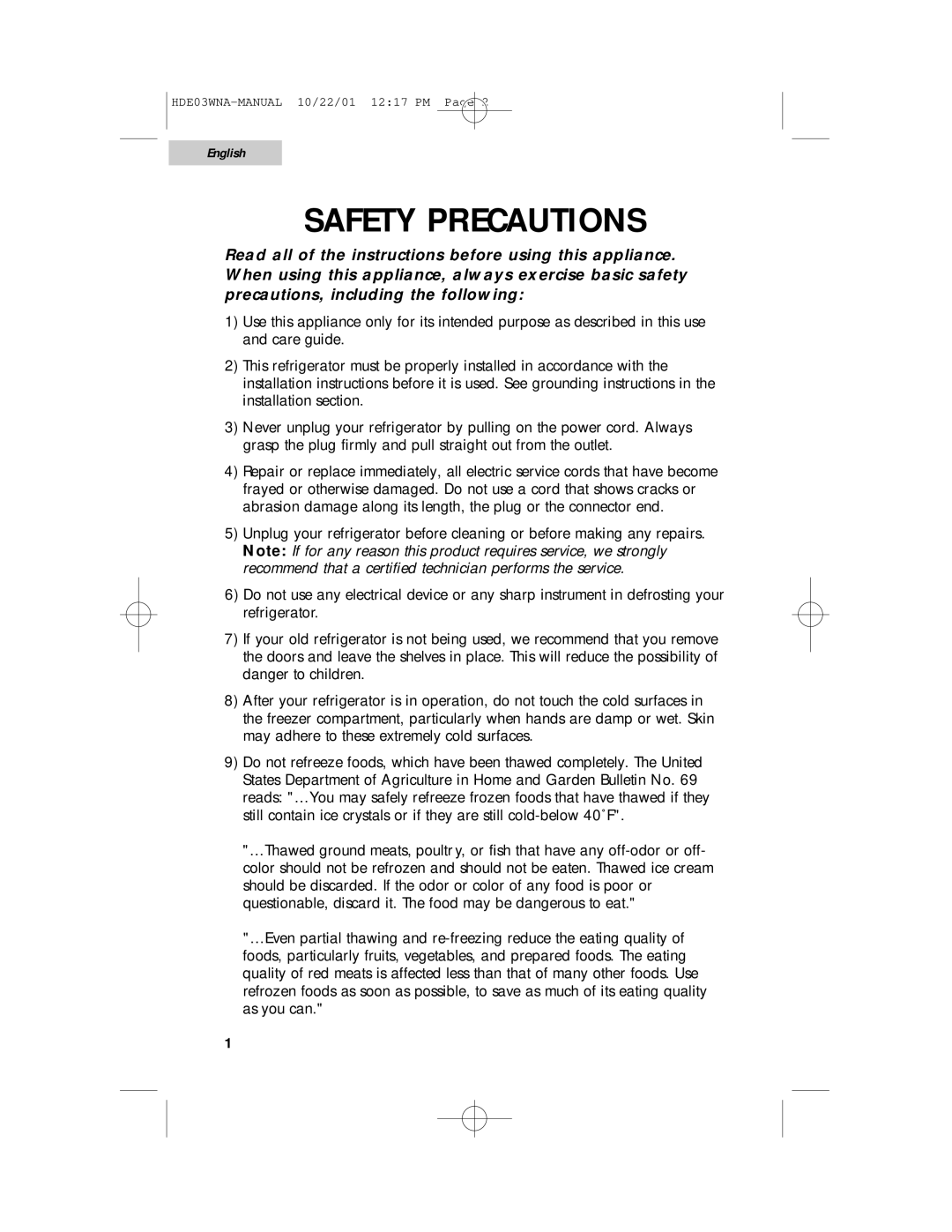 Haier HDE03WNA user manual Safety Precautions 