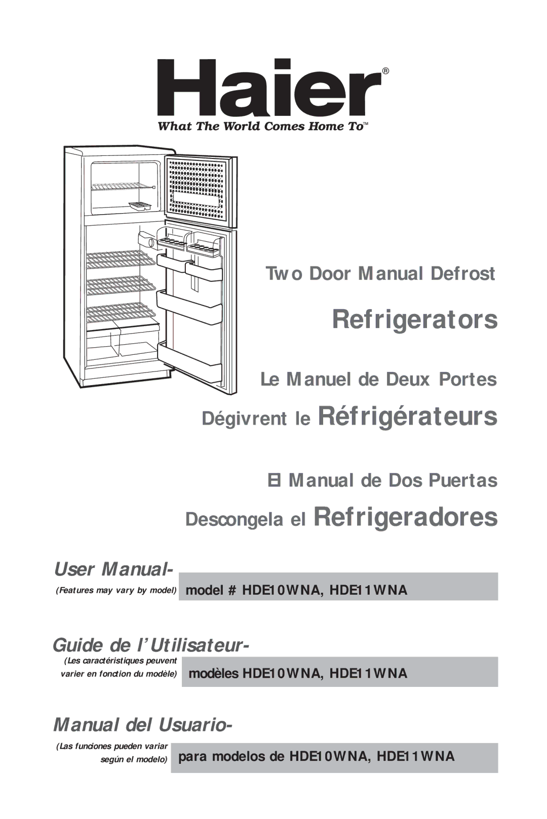 Haier HDE11WNA, HDE10WNA user manual Refrigerators 