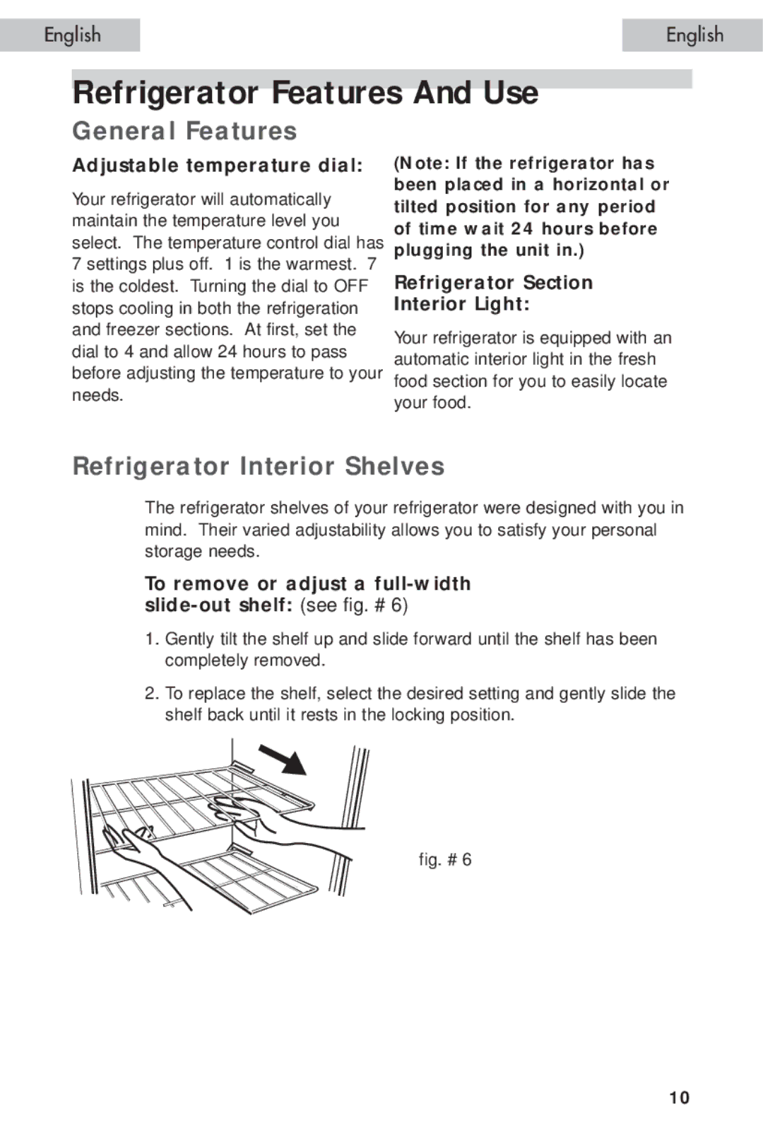 Haier HDE11WNA, HDE10WNA user manual Refrigerator Features And Use, General Features, Refrigerator Interior Shelves 