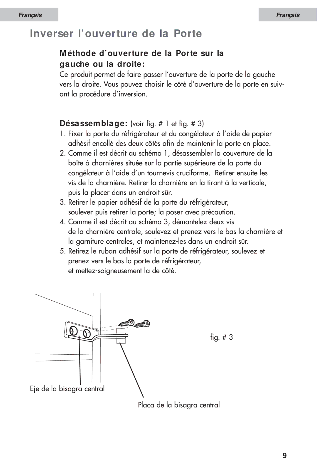 Haier HDE11WNA, HDE10WNA Inverser l’ouverture de la Porte, Méthode d’ouverture de la Porte sur la gauche ou la droite 