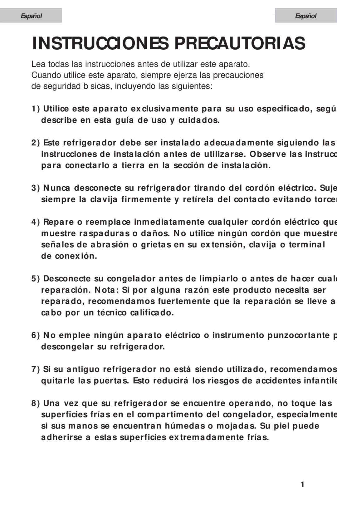 Haier HDE11WNA, HDE10WNA user manual Instrucciones Precautorias 