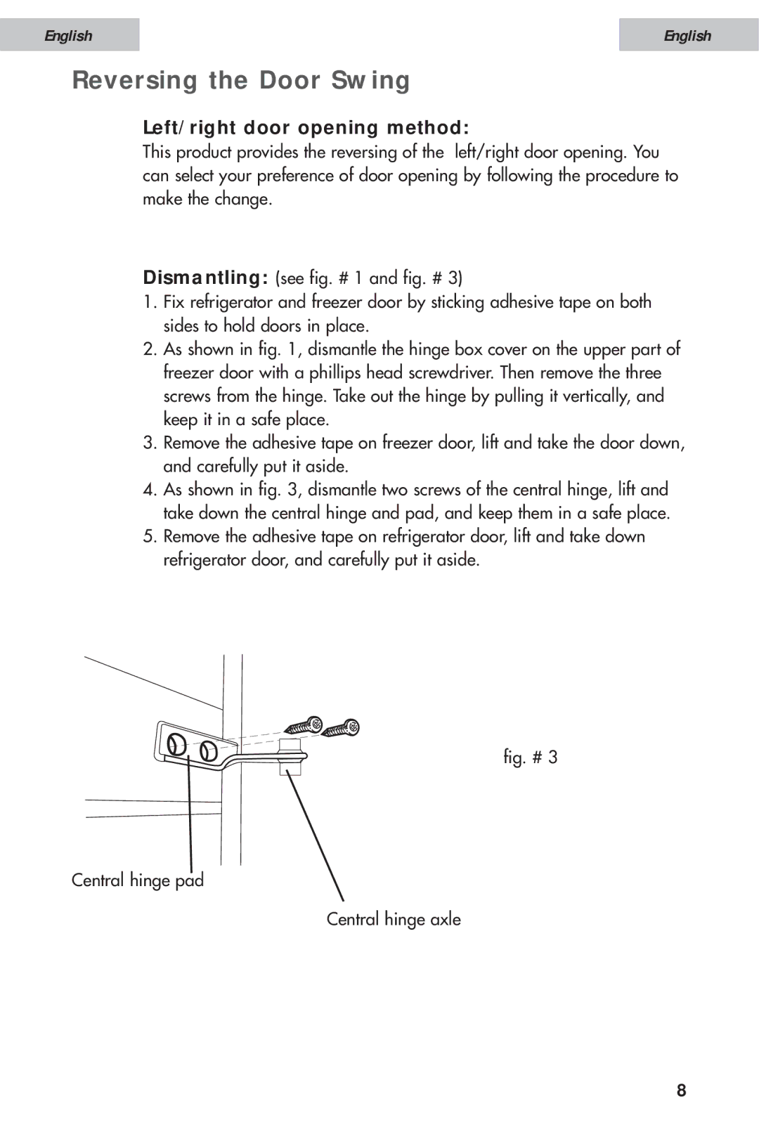 Haier HDE11WNA, HDE10WNA user manual Reversing the Door Swing, Left/right door opening method 