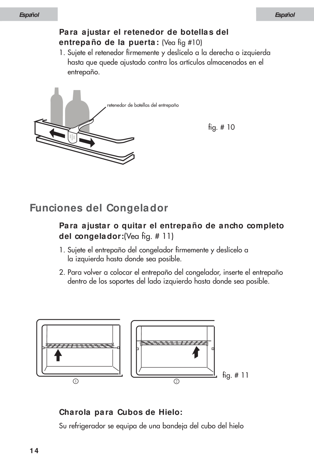 Haier HDE10WNA, HDE11WNA user manual Funciones del Congelador, Charola para Cubos de Hielo, Español 