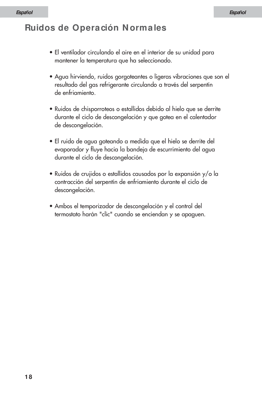Haier HDE10WNA, HDE11WNA user manual Ruidos de Operación Normales, Español 