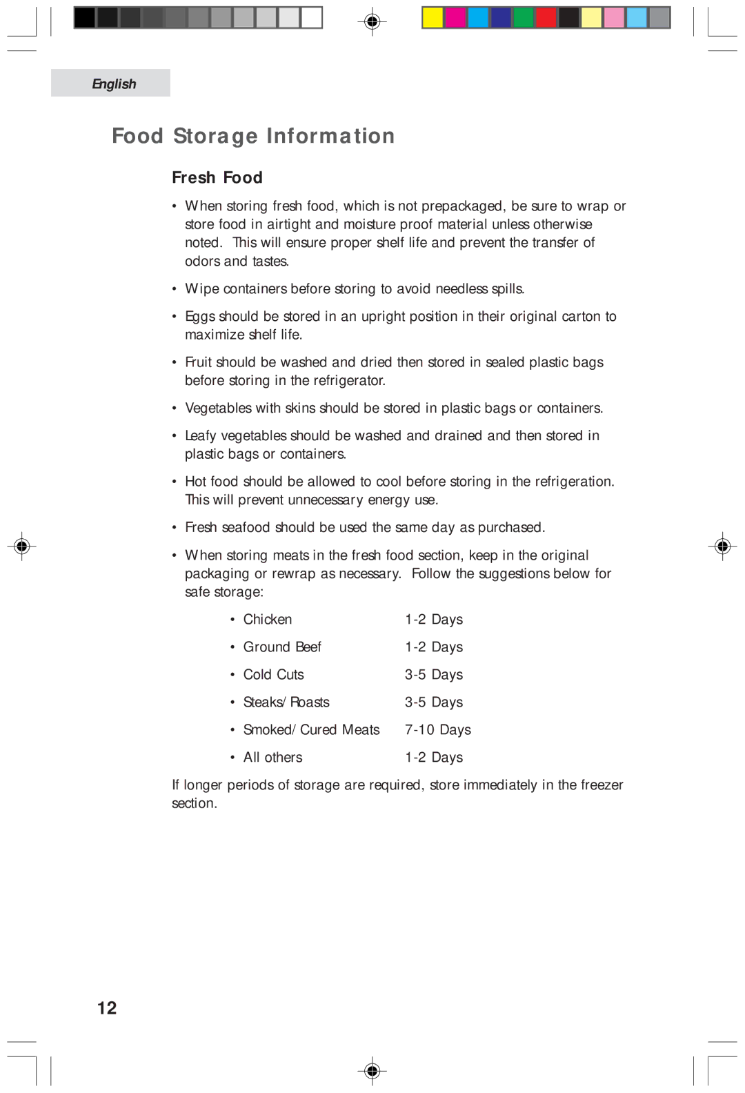 Haier HDF05WNAWW user manual Food Storage Information, Fresh Food 