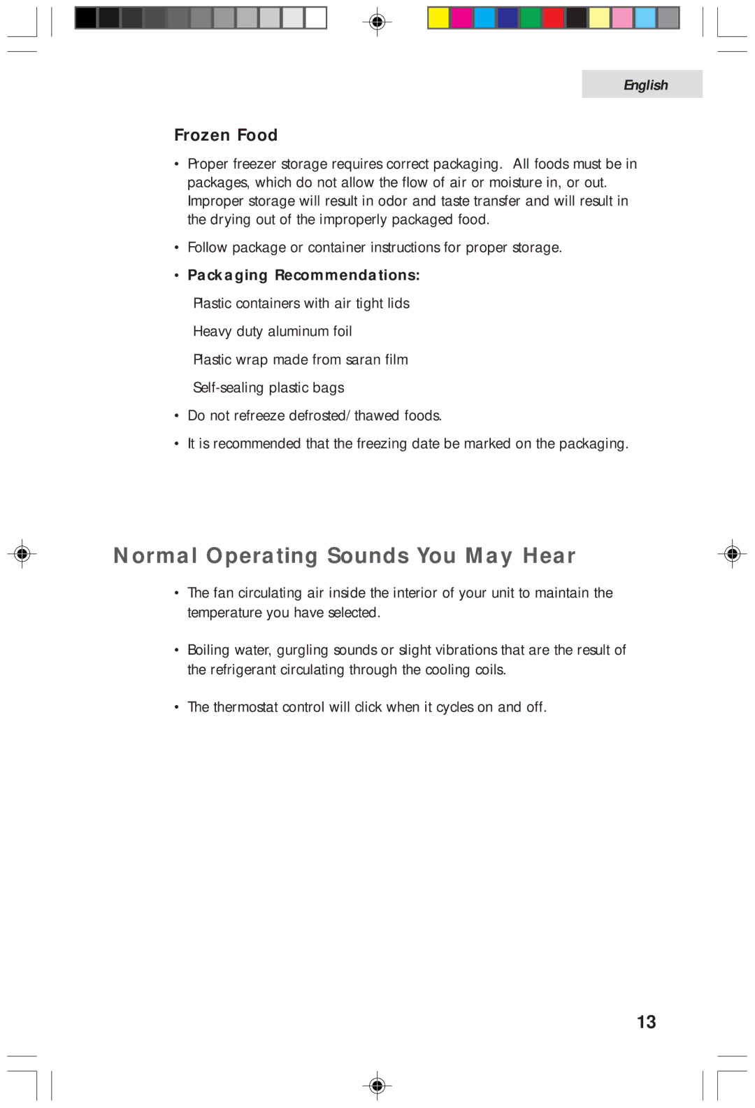 Haier HDF05WNAWW user manual Normal Operating Sounds You May Hear, Frozen Food 