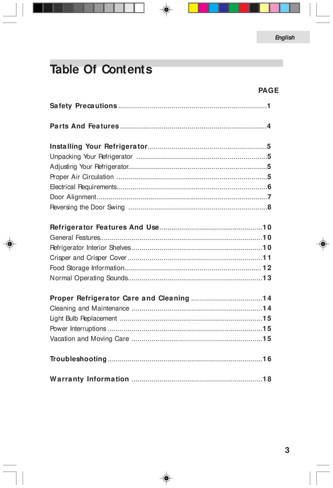 Haier HDF05WNAWW Table Of Contents, Page, English, Safety Precautions, Parts And Features, Installing Your Refrigerator 