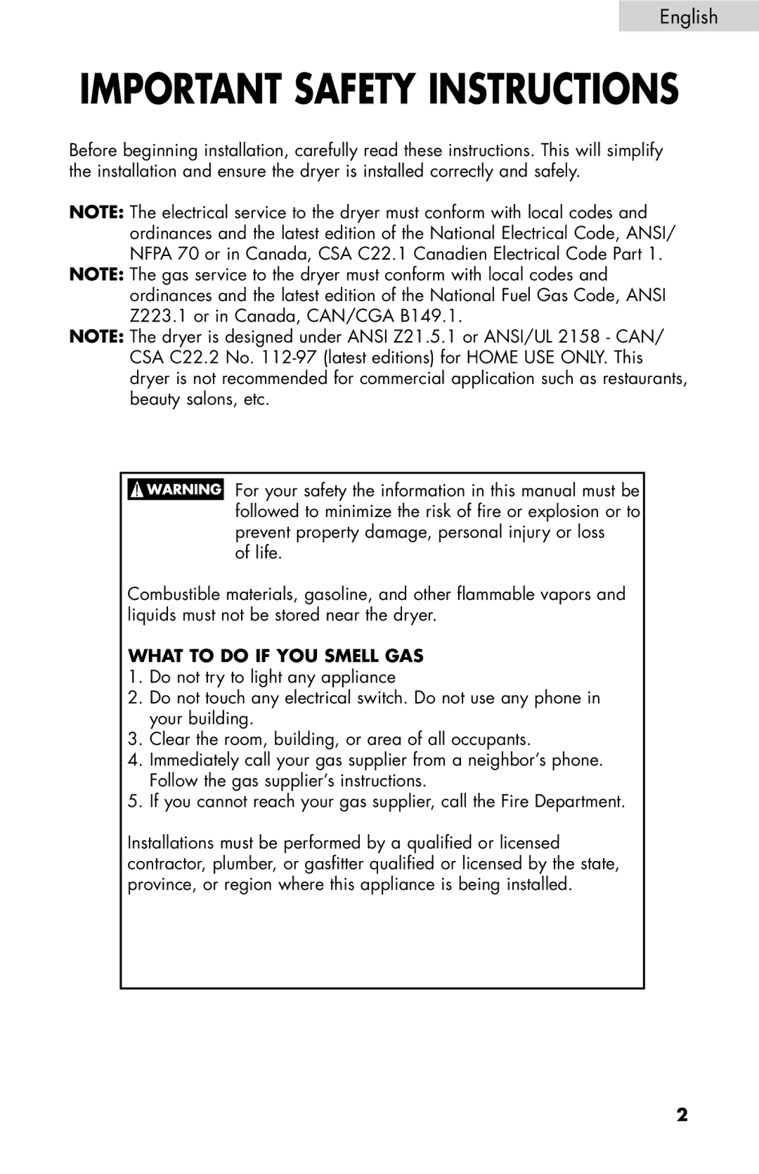 Haier HDG5000AW, HDG5300AW, CHDE5000AW, CHDE5300AW user manual Important Safety Instructions, What to do if YOU Smell GAS 