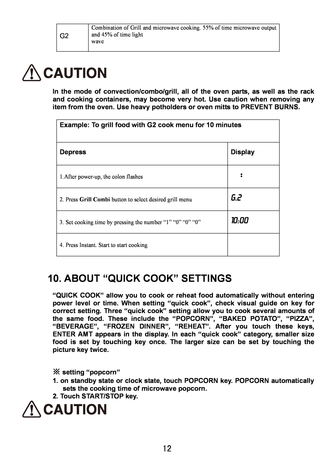 Haier HDM-2070EG manual About “Quick Cook” Settings, 1000 