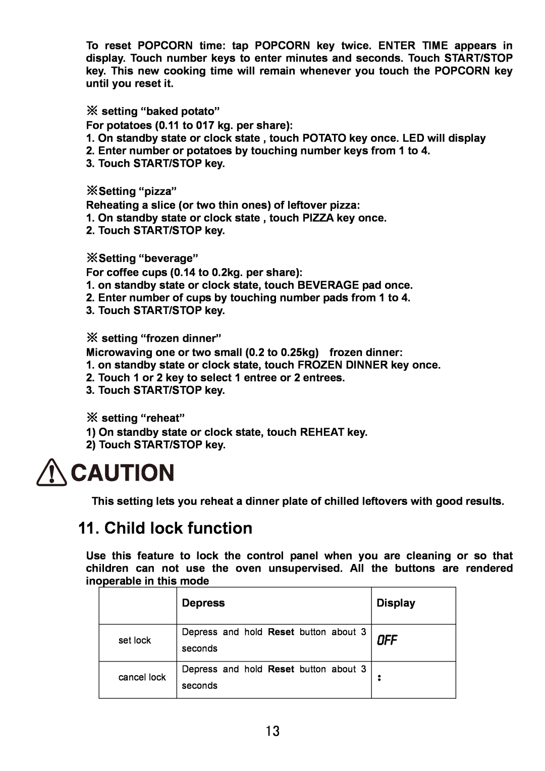 Haier HDM-2070EG manual Child lock function 
