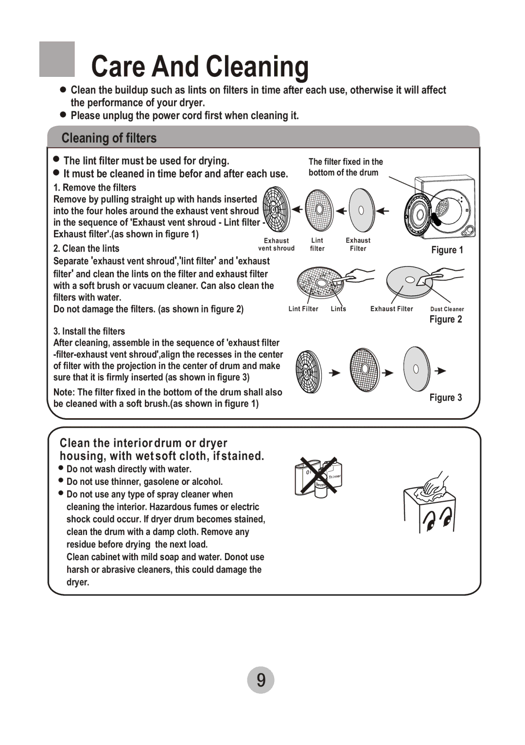 Haier HDM8.0-61 user manual Care And Cleaning, Cleaning of filters 