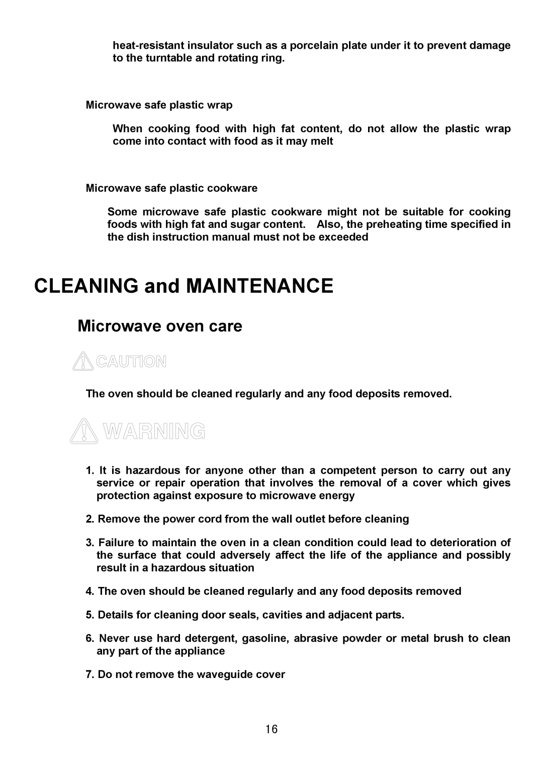 Haier HDS-2380EG manual Cleaning and Maintenance, Microwave oven care 