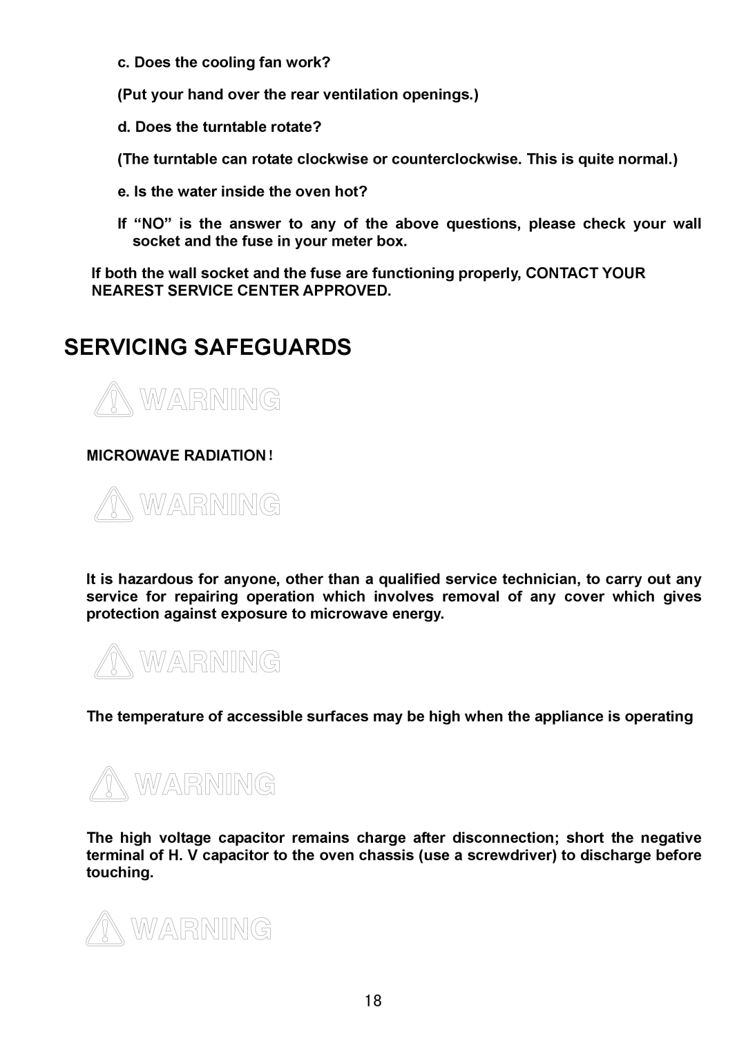 Haier HDS-2380EG manual Servicing Safeguards 