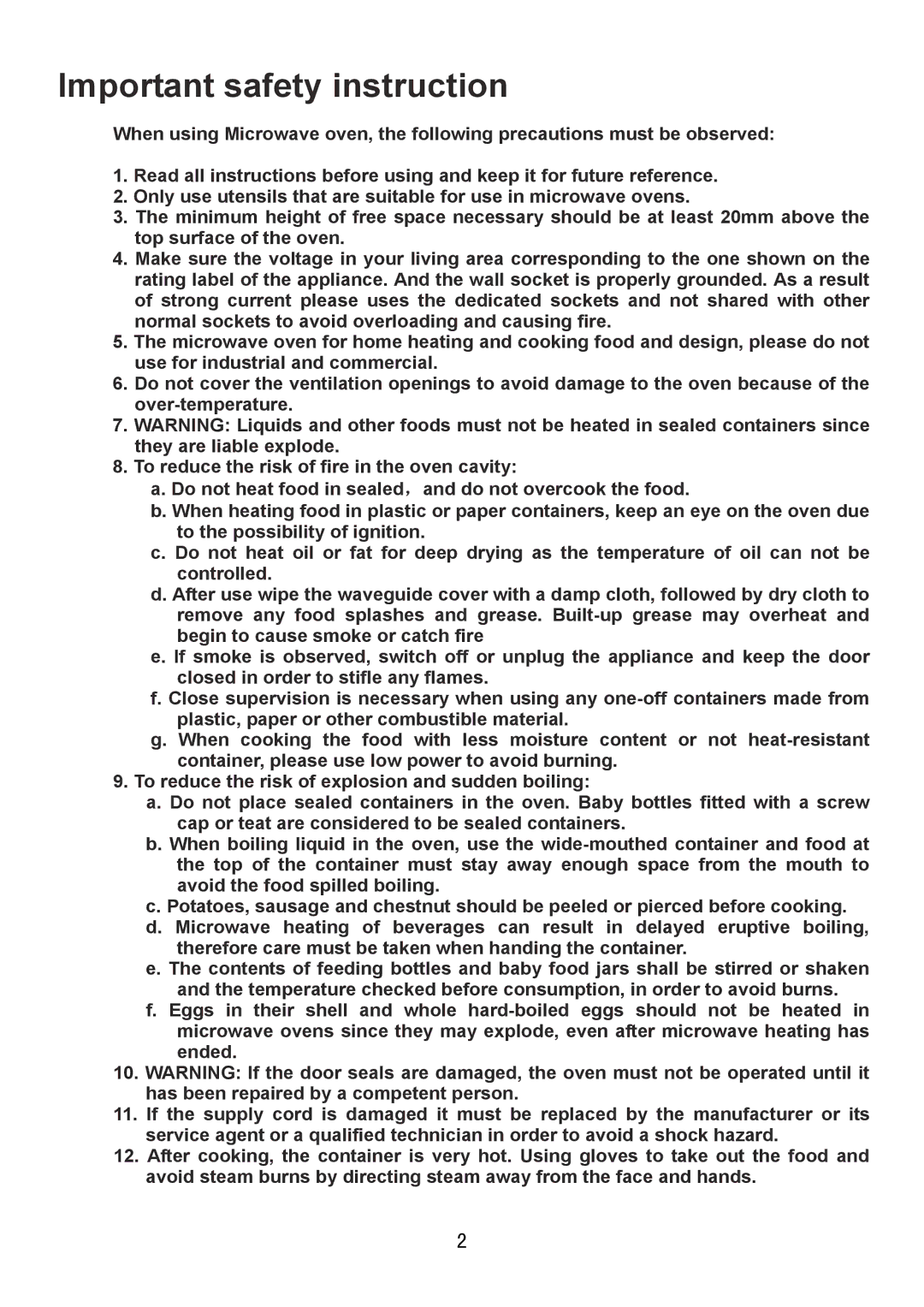 Haier HDS-2380EG manual Important safety instruction 