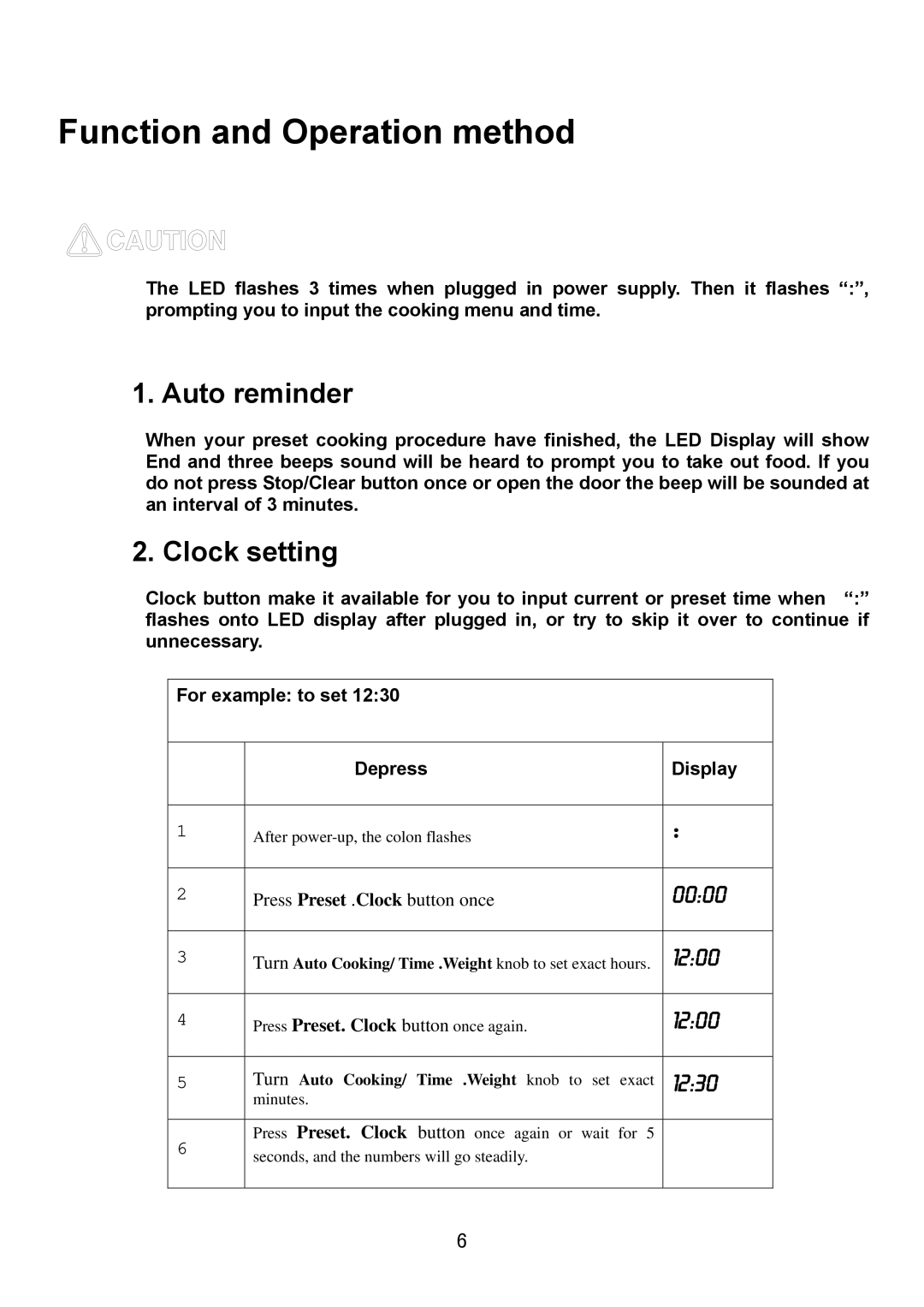 Haier HDS-2380EG manual Function and Operation method, Auto reminder, Clock setting 