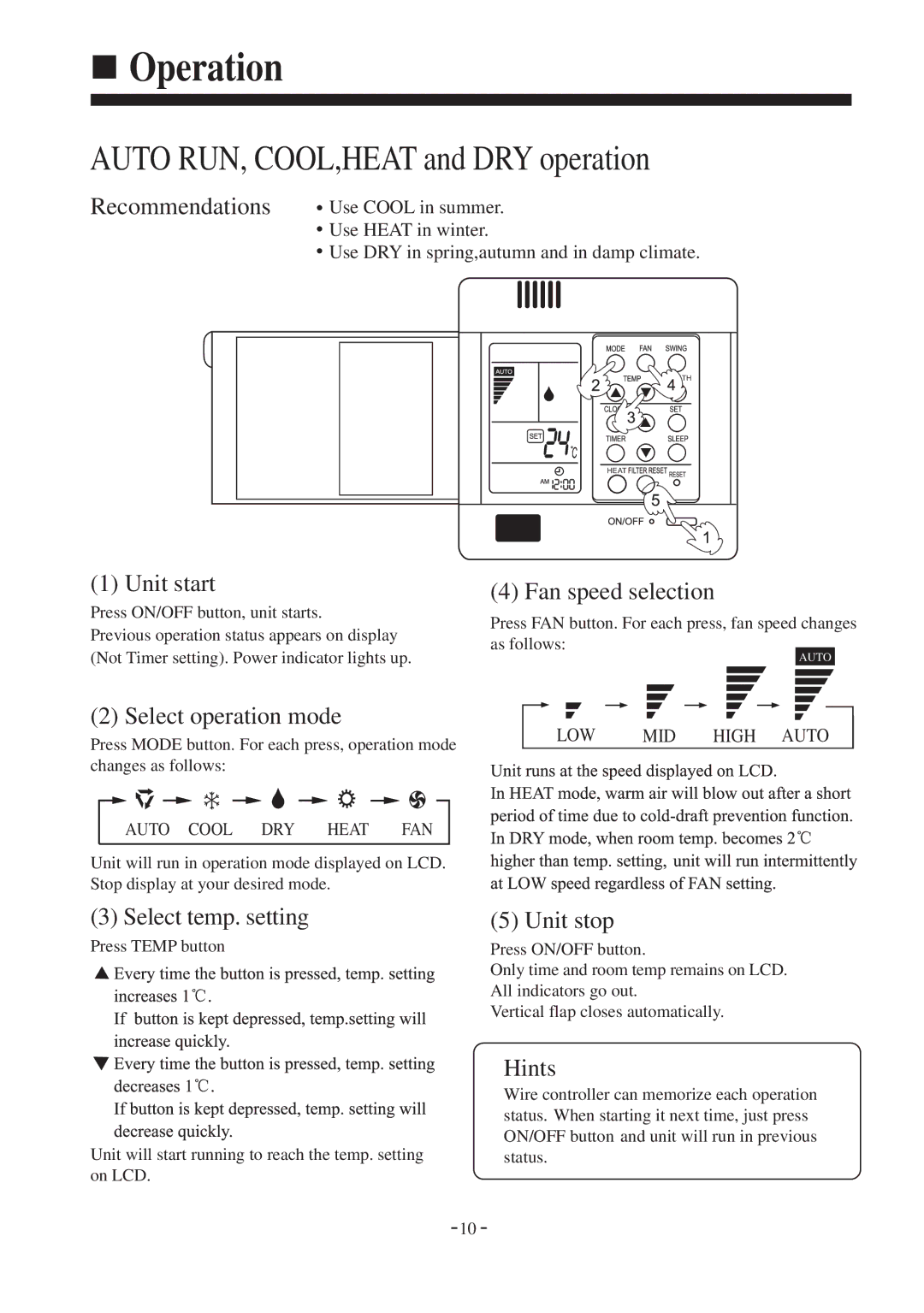 Haier HDU-28CF03, HDU-18HF03, HDU-18CF03 installation manual Auto RUN, COOL,HEAT and DRY operation 