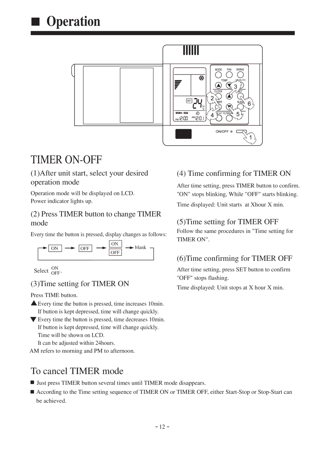 Haier HDU-18CF03 Press Timer button to change Timer mode, 3Time setting for Timer on, Time confirming for Timer on 