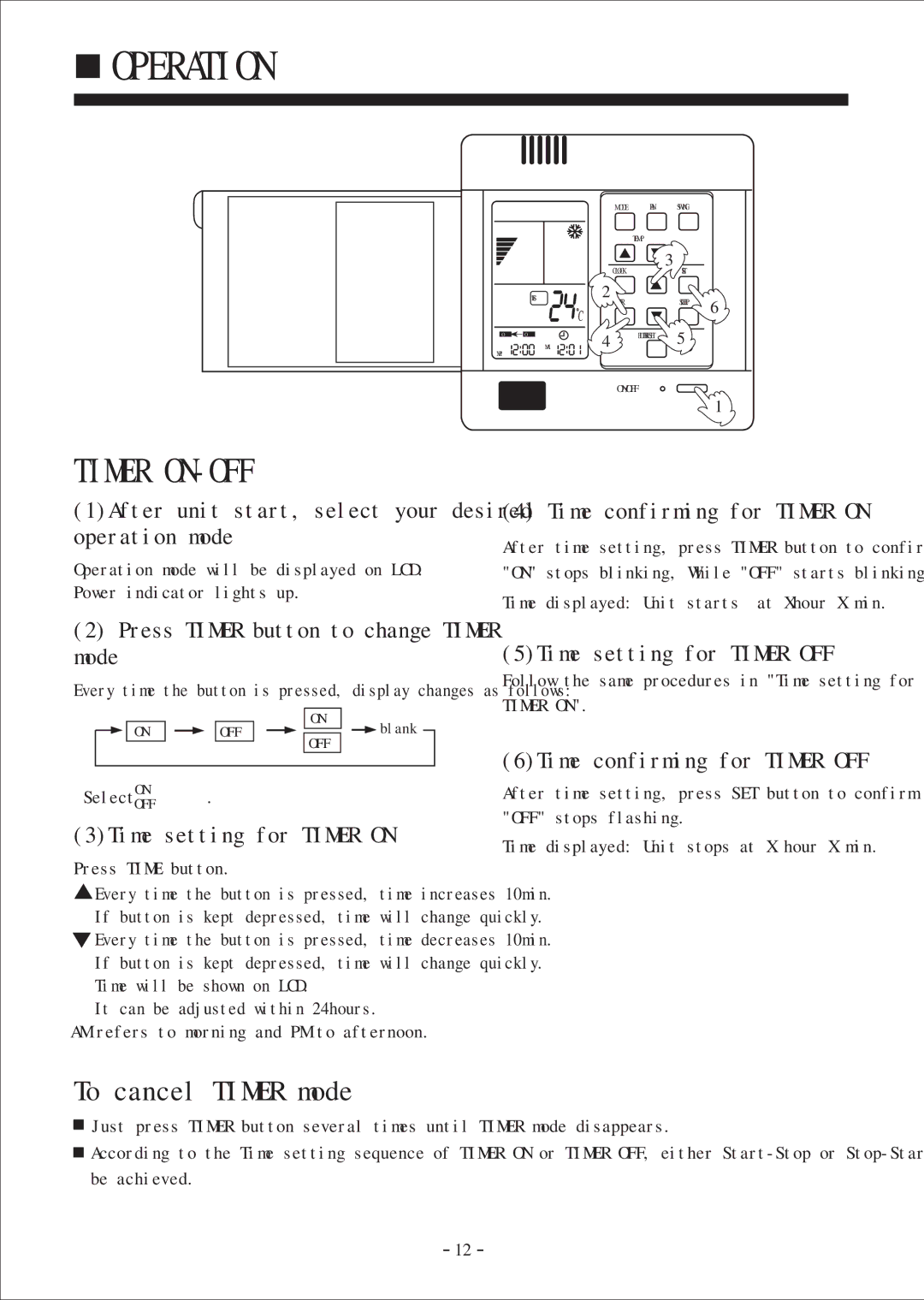 Haier HDU-42H03/H, HDU-24H03/H Select Offon, Press Time button, Follow the same procedures in Time setting for Timer on 