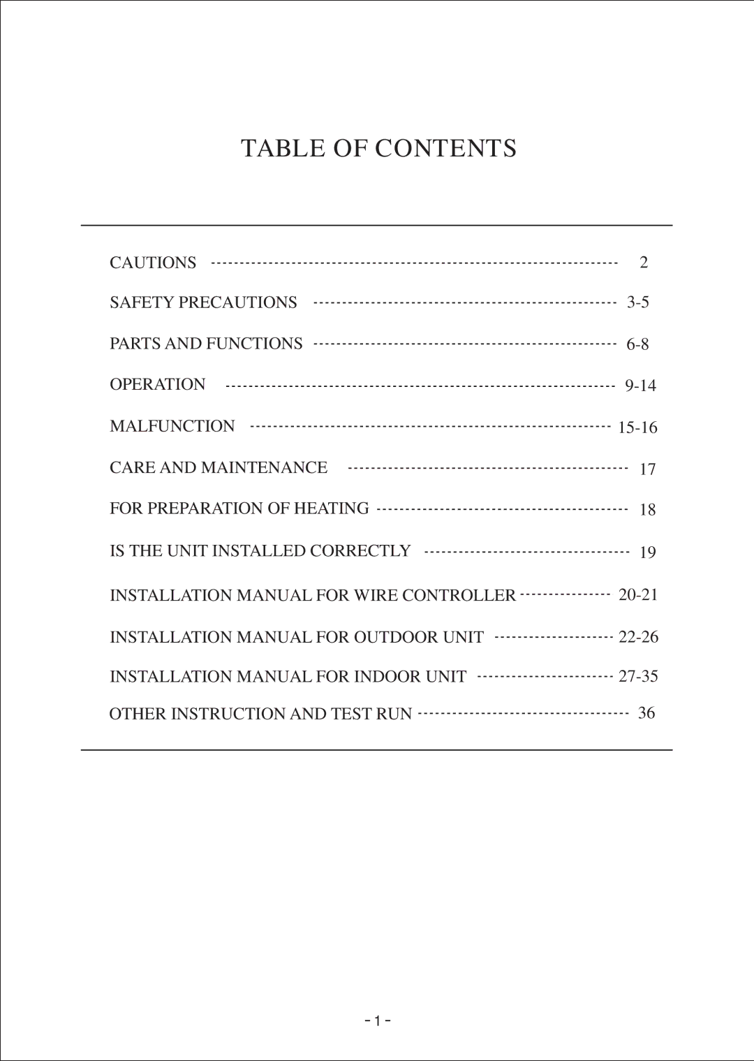 Haier HDU-28H03/H, HDU-24H03/H, HDU-42H03/H instruction manual Table of Contents 