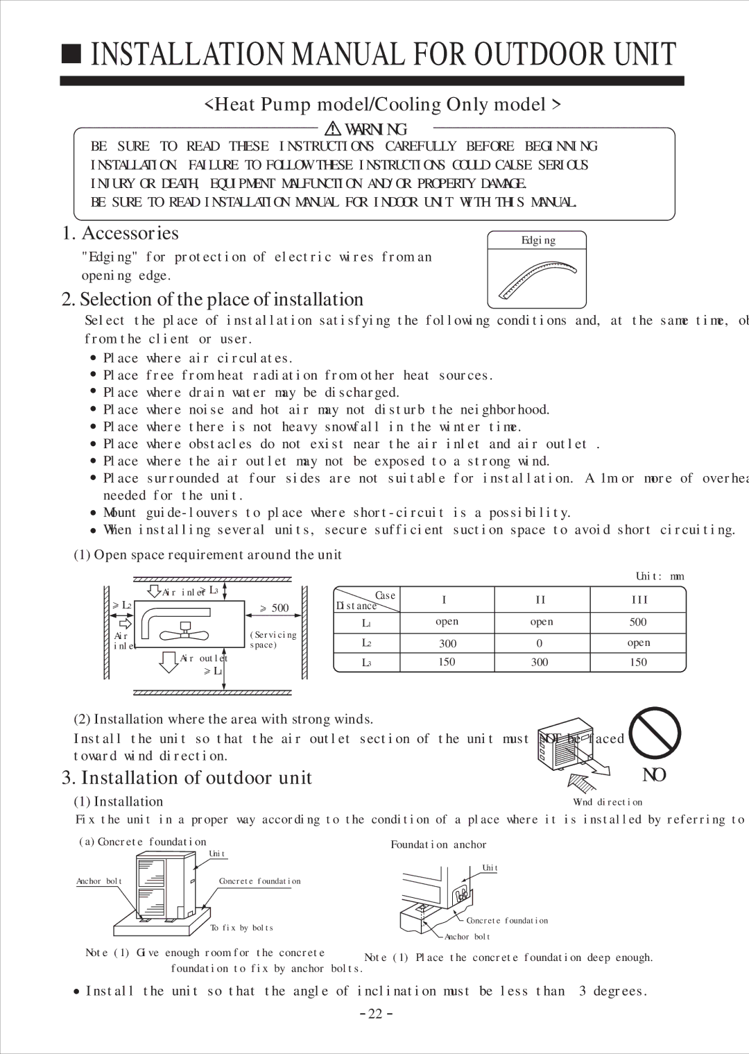 Haier HDU-28H03/H Heat Pump model/Cooling Only model, Accessories, Selection of the place of installation, Installation 