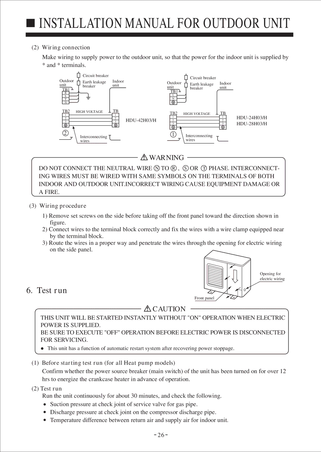 Haier HDU-24H03/H, HDU-42H03/H, HDU-28H03/H instruction manual Test run 