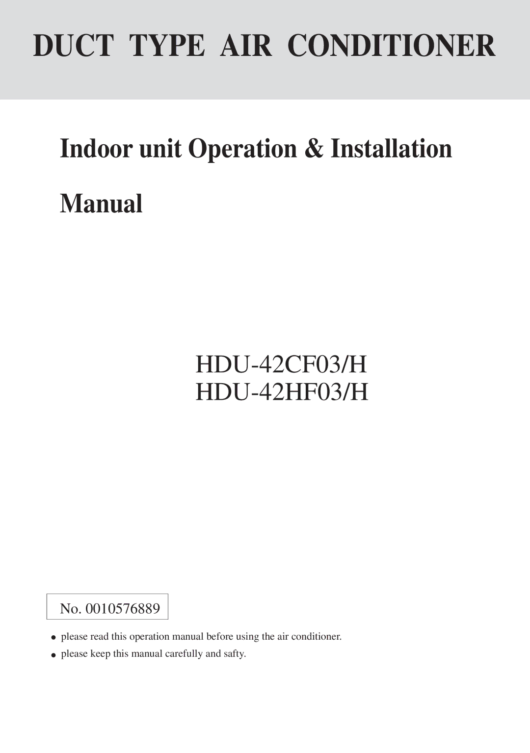 Haier HDU-42CF03/H installation manual Duct Type AIR Conditioner 