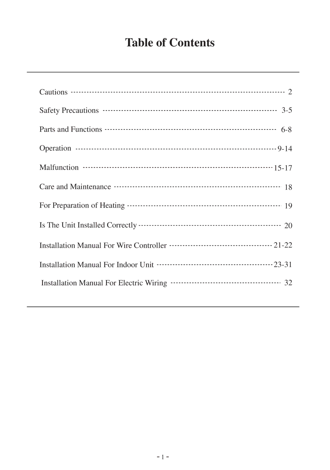 Haier HDU-42CF03/H installation manual Table of Contents 