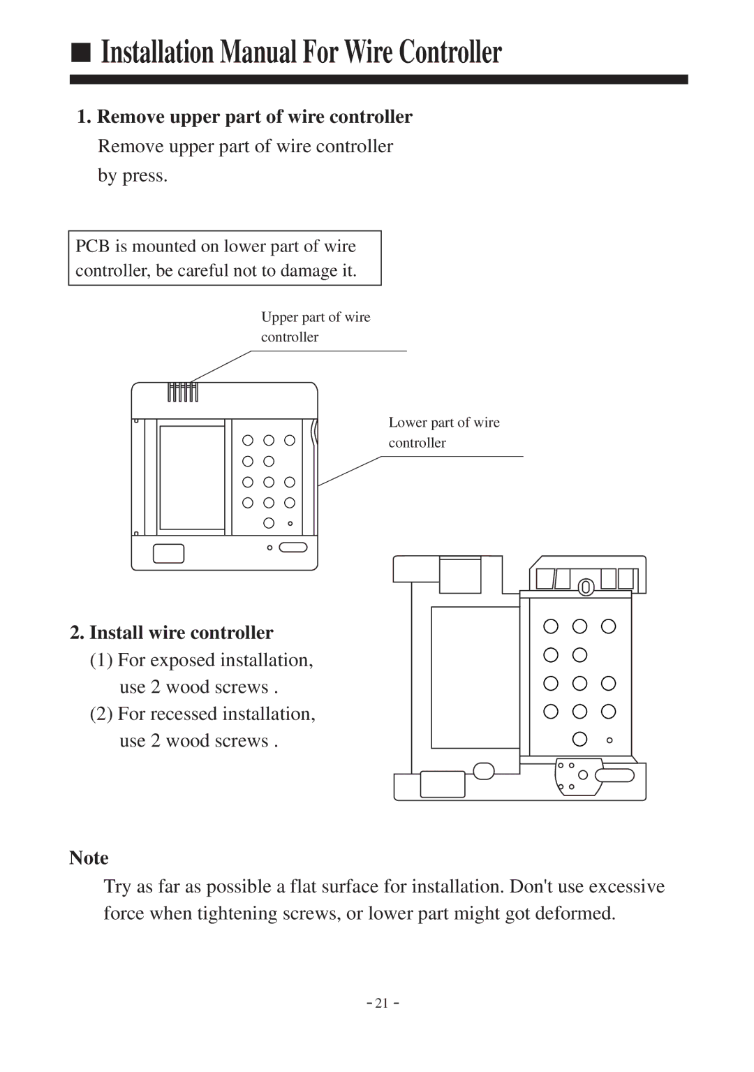 Haier HDU-42CF03/H installation manual Installation Manual For Wire Controller, Install wire controller 