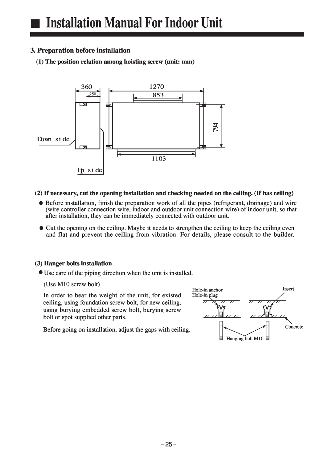 Haier HDU-42CF03/H installation manual Installation Manual For Indoor Unit, Preparation before installation 