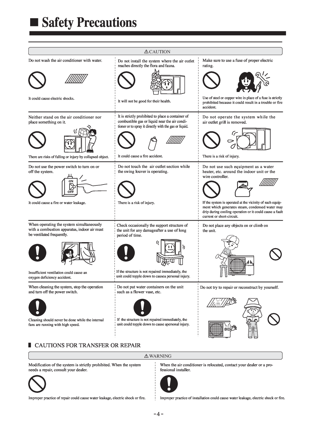 Haier HDU-42CF03/H installation manual Safety Precautions, Cautions For Transfer Or Repair 