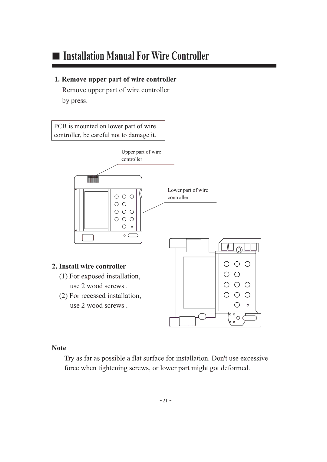 Haier HDU-42HF03/H installation manual Installation Manual For Wire Controller, Install wire controller 