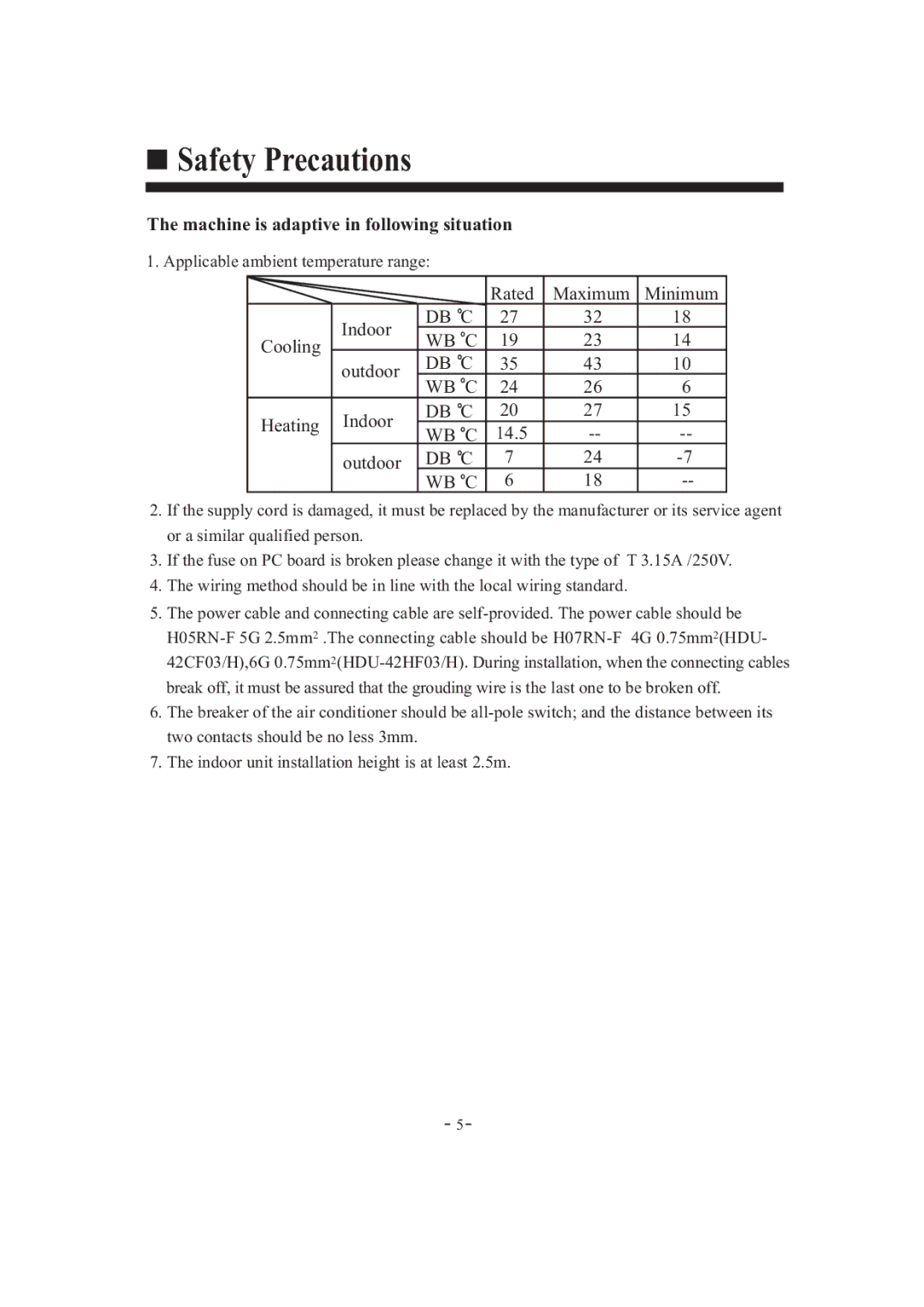 Haier HDU-42HF03/H installation manual Machine is adaptive in following situation 