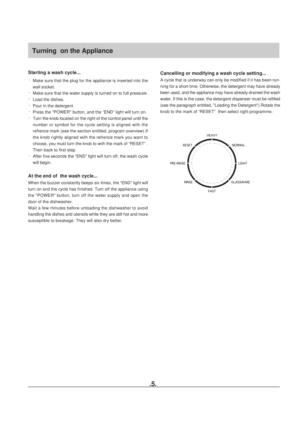 Haier HDW100SST, HDW100WHT manual Turning on the Appliance, Starting a wash cycle, At the end of the wash cycle 